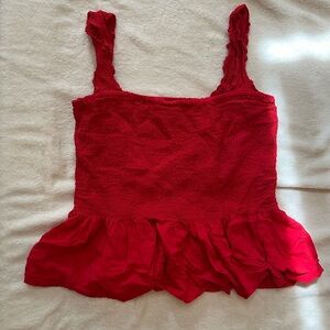 Red ruffle top